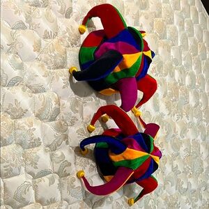 Two Colorful Jester Hats with Bells